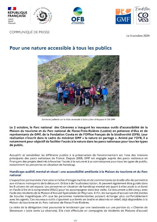 CP Pour une nature accessible à tous les publics dans les Cévennes