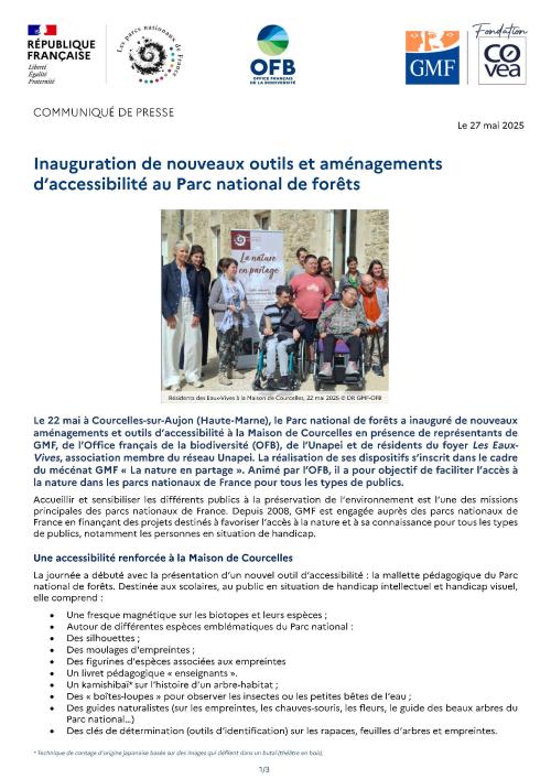 CP Inauguration de nouveaux outils et aménagements d’accessibilité au Parc national de forêts