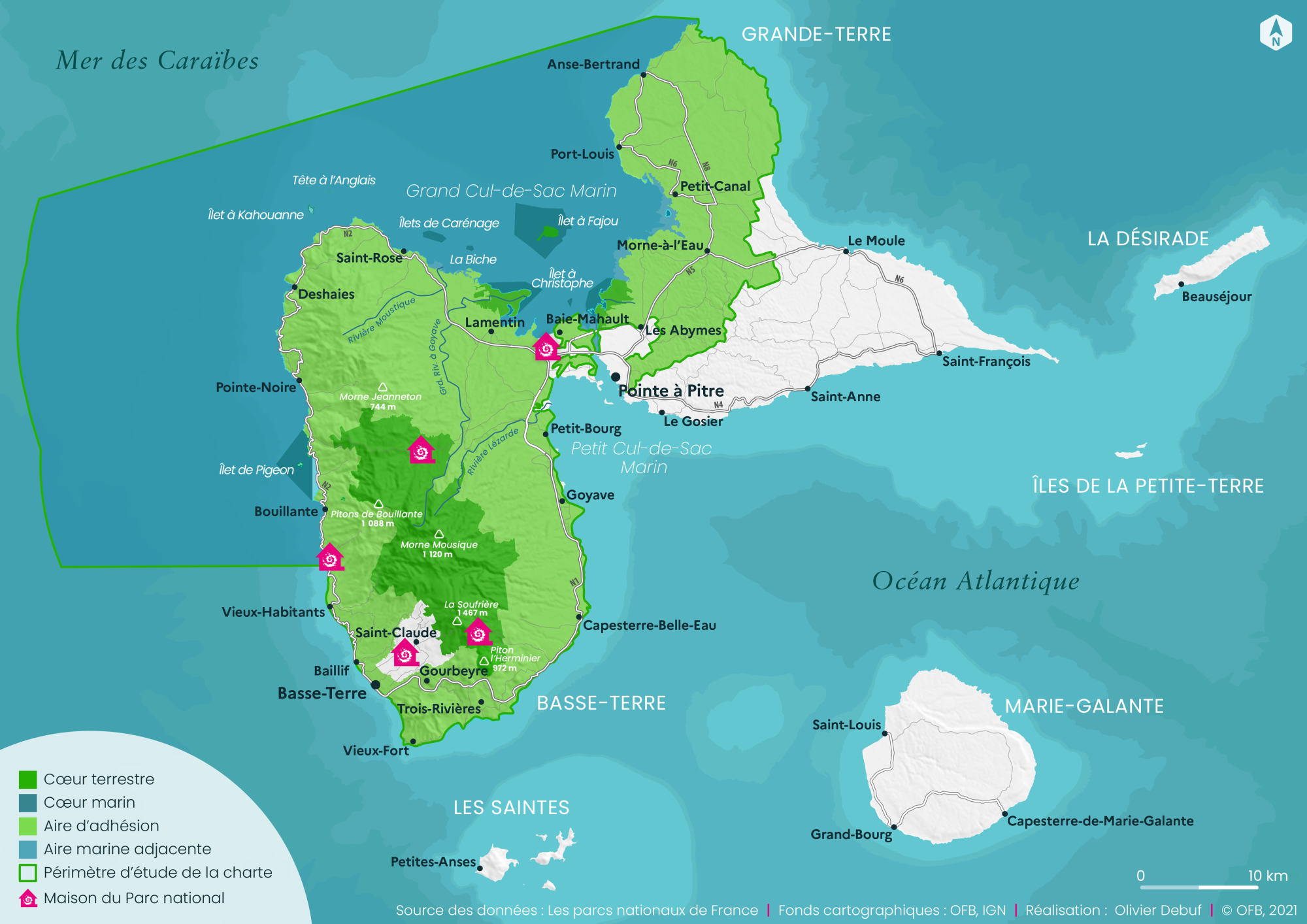 Carte du Parc national de la Guadeloupe